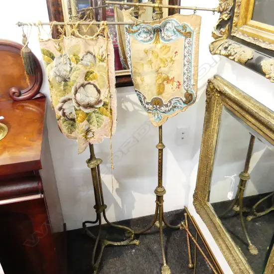 2 VICTORIAN GILT METAL POLE SCREENS H.510mm