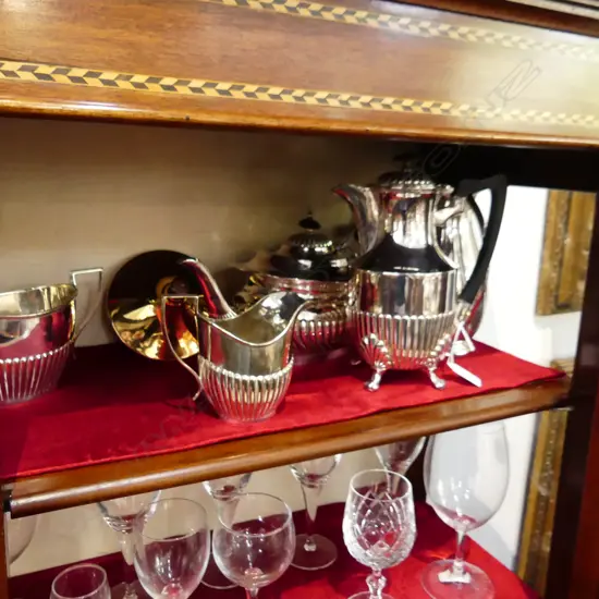 BOX LOT ASST. SILVER PLATE TEA SETS ETC