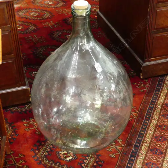 LARGE DEMIJOHN. CLEAR GLASS. CORK OPENING STOPPER. 400X700mm