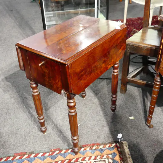 SMALL ANTIQUE MAHOGANY PEMBROKE TABLE w. METAL LINED WINE DRAWER 510x350x660mm