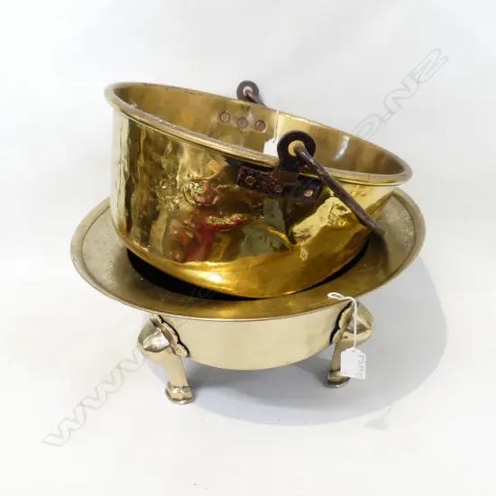 THREE FOOTED CHINESE BRASS JARDINIERE WITH FLARED RIM 410X210mm & BRASS JAMPAN 350X150mm
