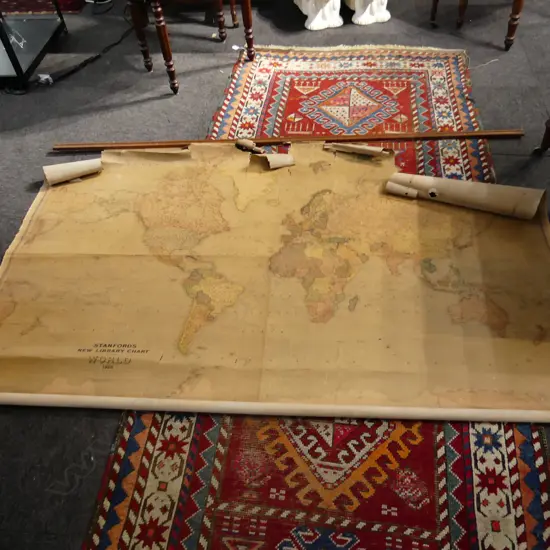 STANFORDS NEW LIBRARY CHART OF THE WORLD 1920 - SOME WEAR