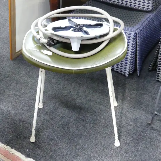 VINTAGE ENAMEL GAS HOB 250mm dia / RETRO STOOL