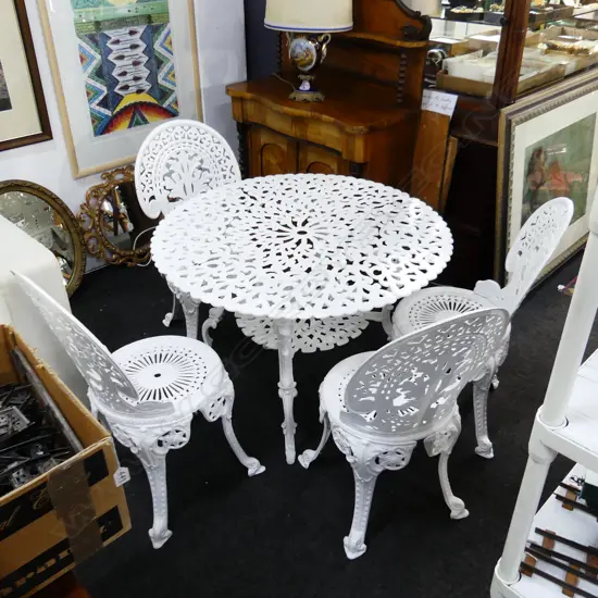 PATIO TABLE WITH 4 CAST-IRON CHAIRS, 1000MM ACROSS TOP