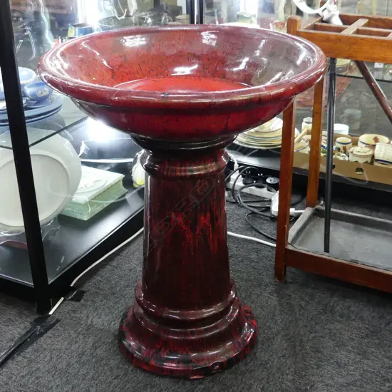 RED GLAZED BIRD BATH H.635mm / 520mm dia