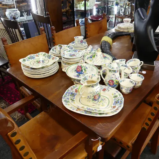 LARGE BOX LOT PART DINNERSET AND TEASET MASONS STRATHMORE .