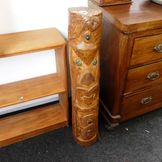 CARVED MAORI TOTEM TREE TRUNK H.910mm