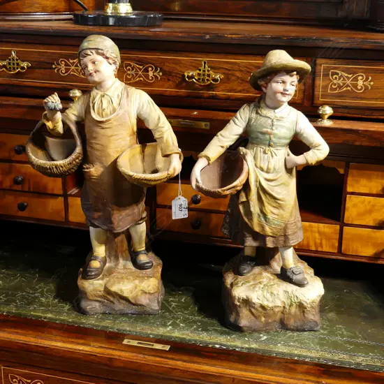 PAIR MALE FEMALE PEASANT  FIGURINES CZECH AMPHORA . H.420mm