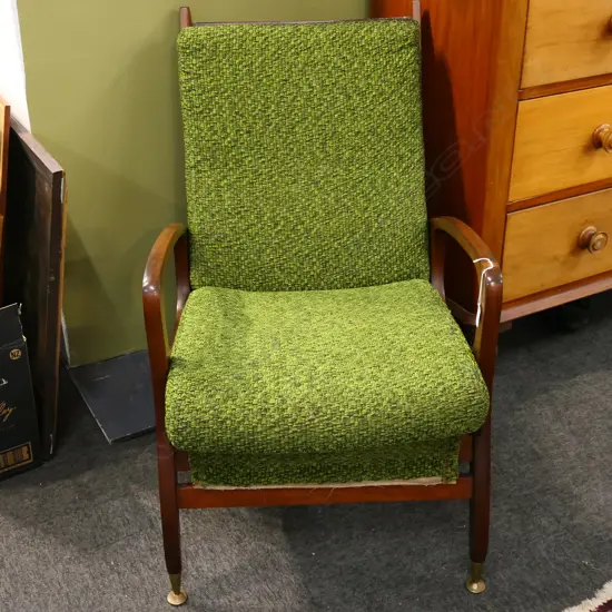 RETRO CINTIQUE ARMCHAIR; GREEN UPHOLSTERY