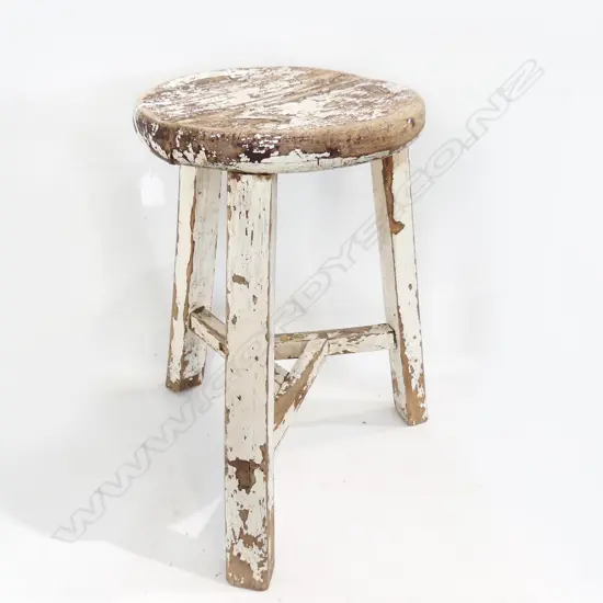 RUSTIC VINTAGE WHITE PAINTED STOOL H.530mm - TOP SPILT