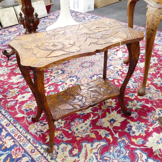 CARVED WOODEN SIDE TABLE 660x375x585mm