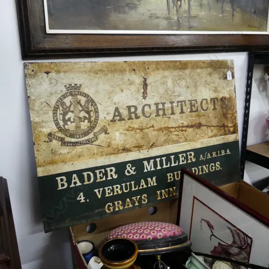 VINTAGE BADER & MILLER ARCHITECTS OF LONDON SIGN 810X510MM