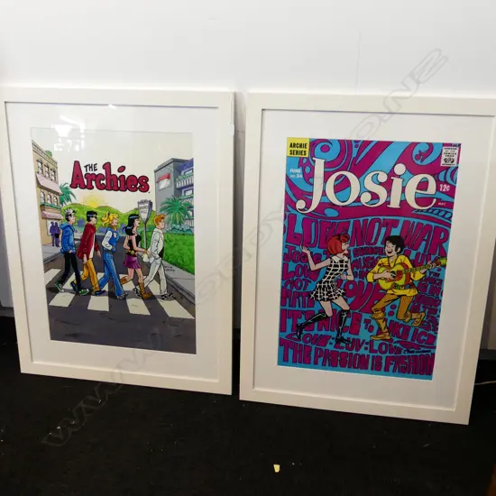 2 LG FRAMED COMIC PRINTS; JOSIE & ARCHIE 740x490mm