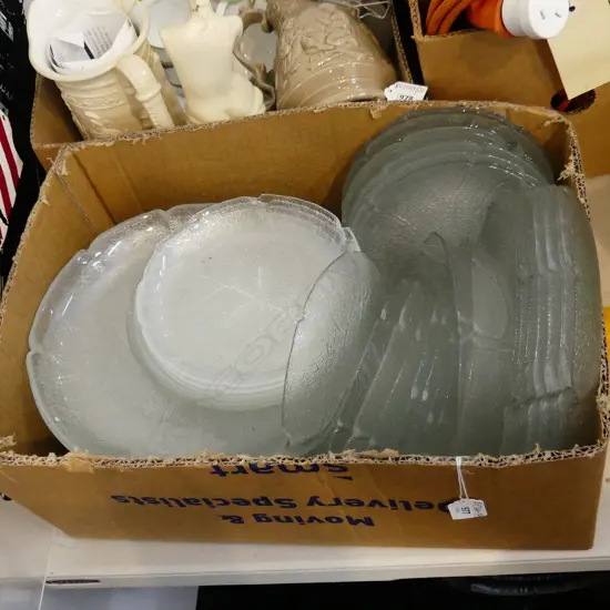 BOX RELIEF LEAF MOULDED GLASS PLATES & BOWLS lge qty various