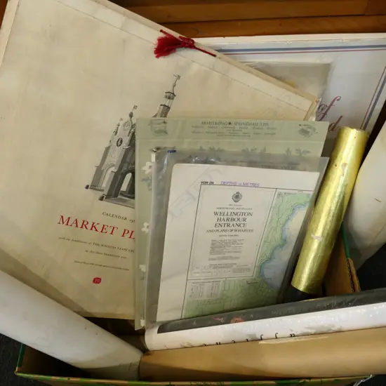 BOX LOT CHARTS CALENDERS & UNFRAMED PRINTS