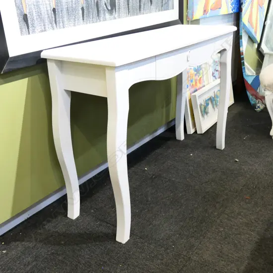 WHITE PAINTED REFECTORY HALL TABLE. SINGLE FRIEZE DRAWER. 1150X380X800mm