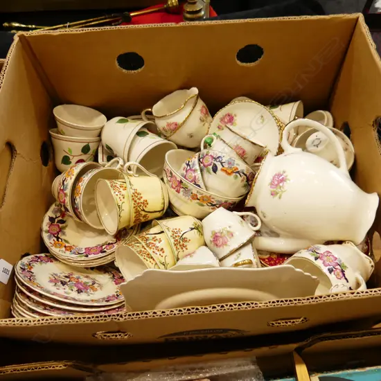 BOX LOT WOODS IVORY PAT COFFEE SET & PART TEASET