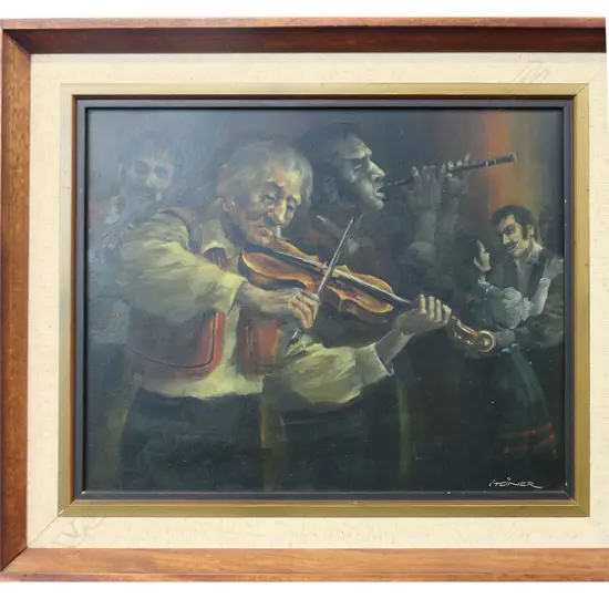 GYPSY MUSICIANS IN CONCERT ERWIN R. STIENER OIL ON BOARD 290X350MM