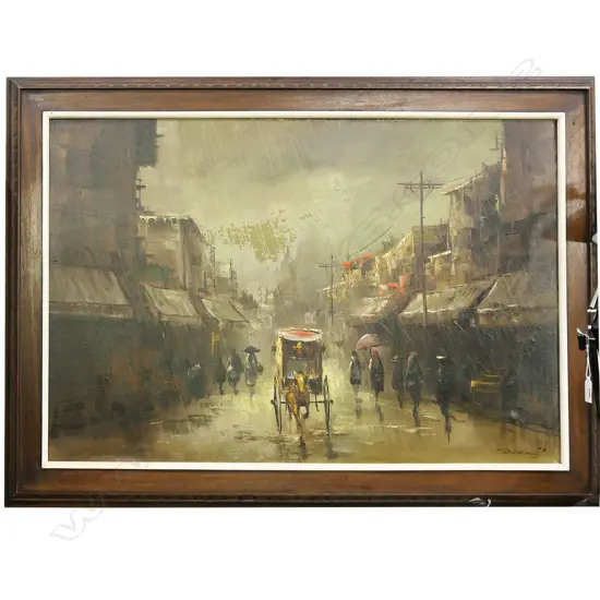 LG SIGNED OIL ON CANVAS; ASIAN STREET SCENE 590x900mm
