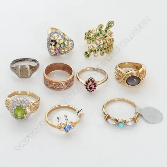 9 RINGS;1x 9CT SIGNET, 5x 925 30 GRAMS, 3x COSTUME