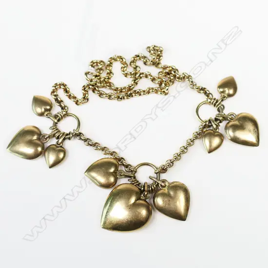 9CT YELLOW GOLD NECKLACE WITH HEARTS 24.32gms