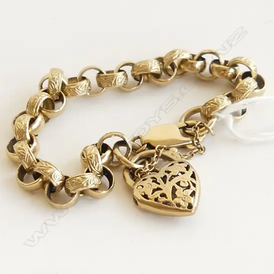 9CT GOLD PADLOCK LINK BRACELET 19.3 GRAMS L.190mm