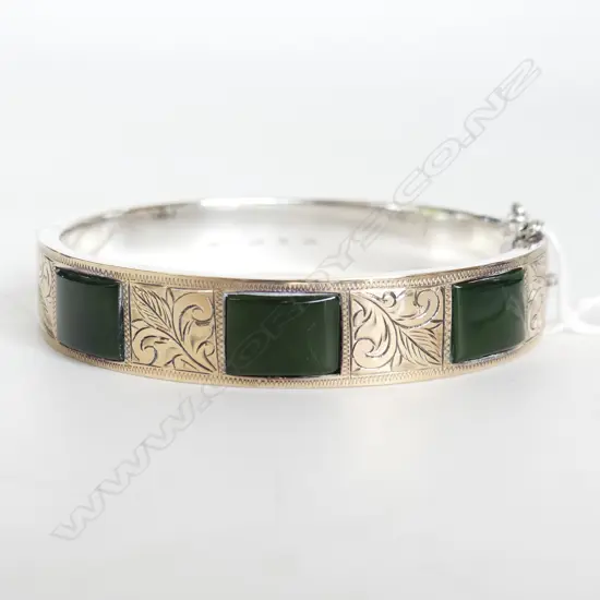9ct GOLD OVER SILVER BRACELET w POUNAMU PANELS