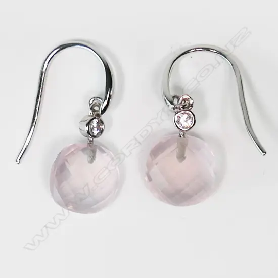 PINK QUARTZ SILVER/CZ DROP EARRINGS