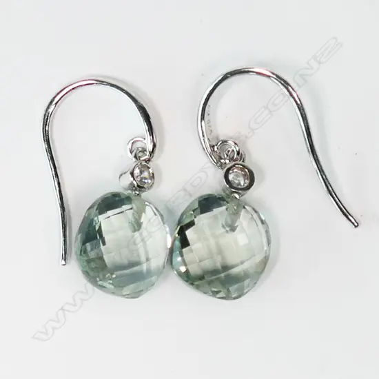GREEN AMETHYST SILVER/CZ DROP EARRINGS