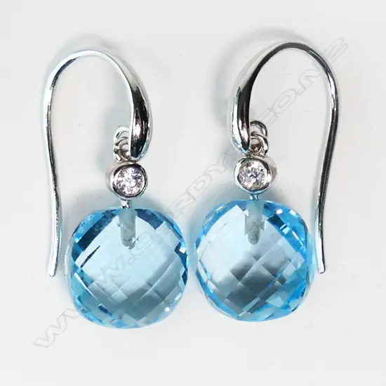 BLUE TOPAZ SILVER/CZ DROP EARRINGS