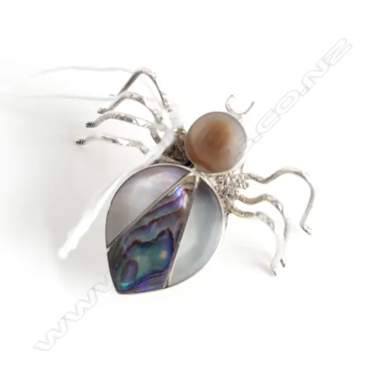 STERLING SILVER & MoP BUG BROOCH 40x45mm