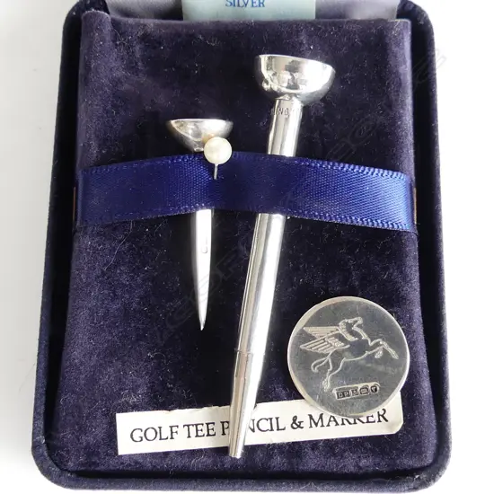 ST SILVER SET GOLF TEE, PENCIL & MARKER IN BOX, 12.8GM