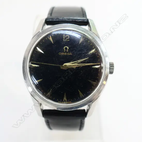 MENS OMEGA AUTOMATIC WATCH, BLACK LEATHER STRAP, WORKING