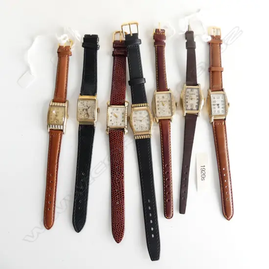 7 ANTIQUE DECO GOLD PLATE WRIST WATCHES w. NEW STRAPS
