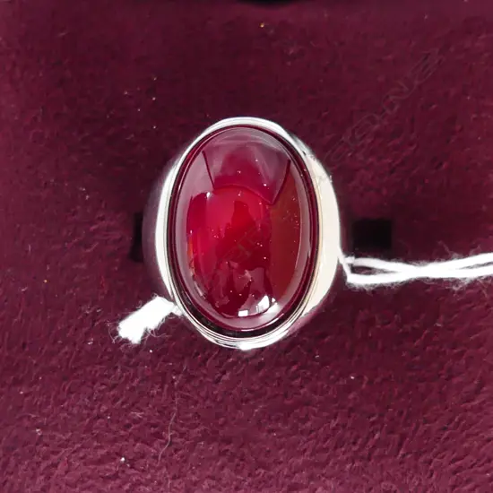 SILVER TONE OVAL RING WITH RED STONE