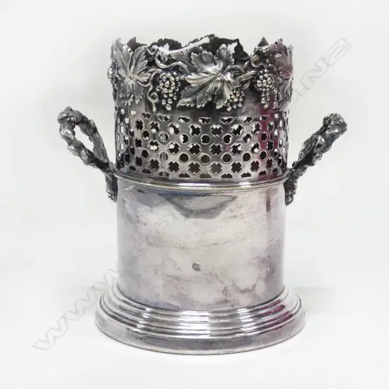 TALL SILVER PLATE WINE COASTER WITH HANDLES. H.175mm