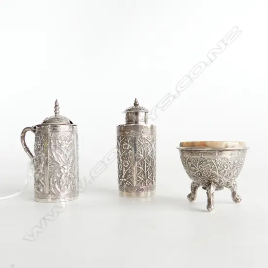 CHINESE SILVER CRUET SET 89 GRAMS