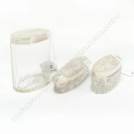 3 S/SILVER TOPPED DRESSING TABLE JARS LONGEST 120MM