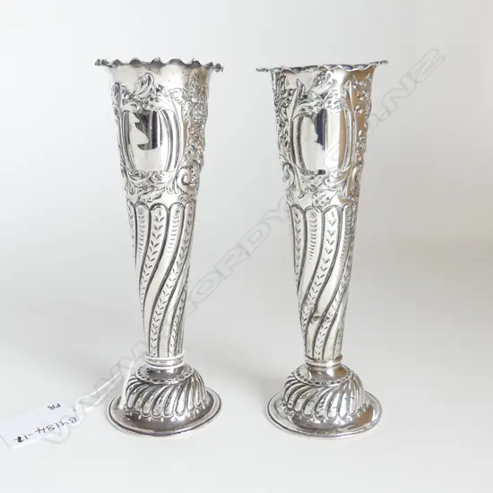 PAIR OF ST SILVER SPECIMAN VASES (weighted) H.150mm