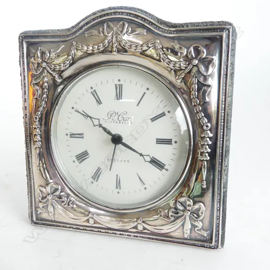 STERLING SILVER FRAMED BATTERY ALARM CLOCK SHEFFIELD 1994 140 x 140mm