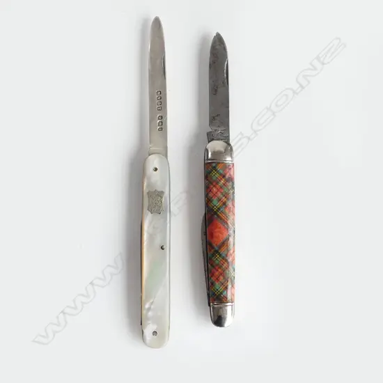 2 POCKET KNIVES: SILVER & MoP, TARTAN