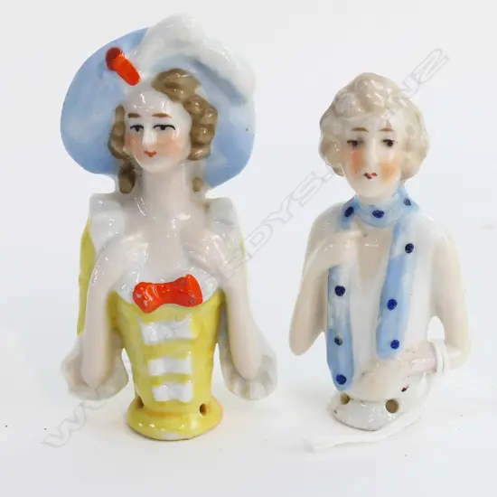 TWO DECO PERIOD HALF-DOLLS HAND PAINTED, ONE #1122 TO REVERSE, L.70 & 60mm