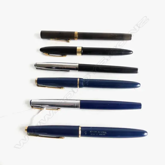 6 FOUNTAIN PENS; 3 w. 14KT NIBS...