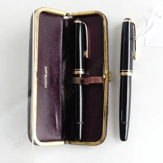 2 MONT BLANC 14CT NIB FOUNTAIN PENS IN ORIG. LEATHER CASE L.145mm