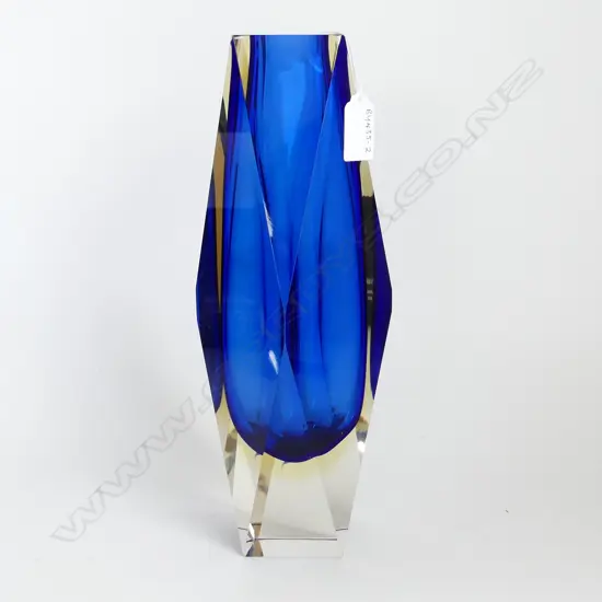 MURANO BLUE AND AMBER SOMMERSO GLASS VASE  H.305mm