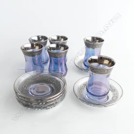TURKISH GLASS COFFEE SET; 6 C/S