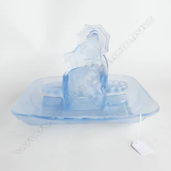 BLUE CLOUD GLASS FLOAT BOWL w FIGURAL FLOWER CENTREPIECE, AUGUST WALTHER & SOHNS, W.280mm