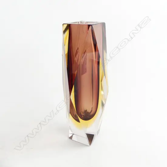 PURPLE SMOKEY COLOURED MURANO SOMMERSO FACET CUT VASE, H.170mm