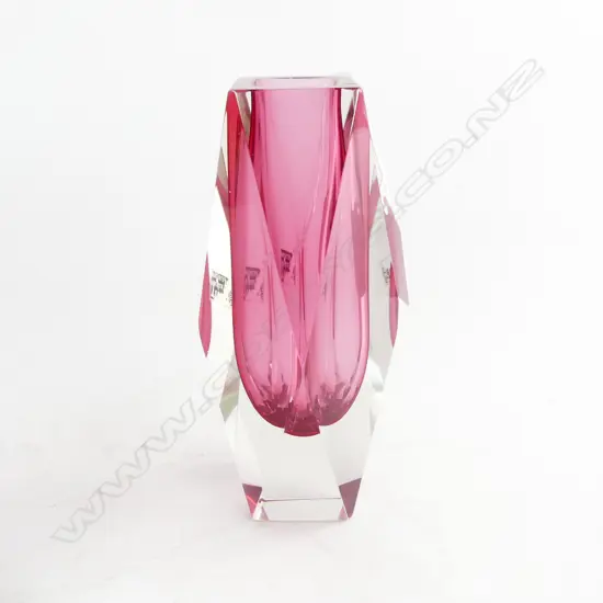 PINK MURANO SOMMERSO FACET CUT GLASS VASE, H.160mm