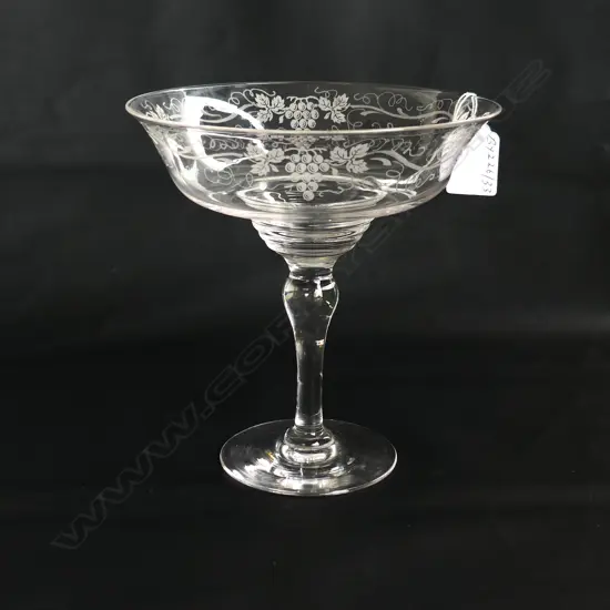 STUART CRYSTAL COMPORT WITH ETCHED GRAPE & VINE DECORATION, H. 17CM